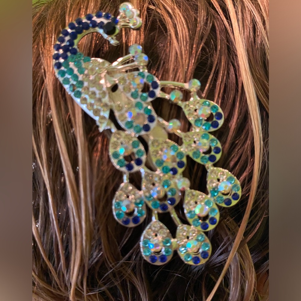 Wedding Bridal Headpiece Rhinestone Hair Comb Women Peacock